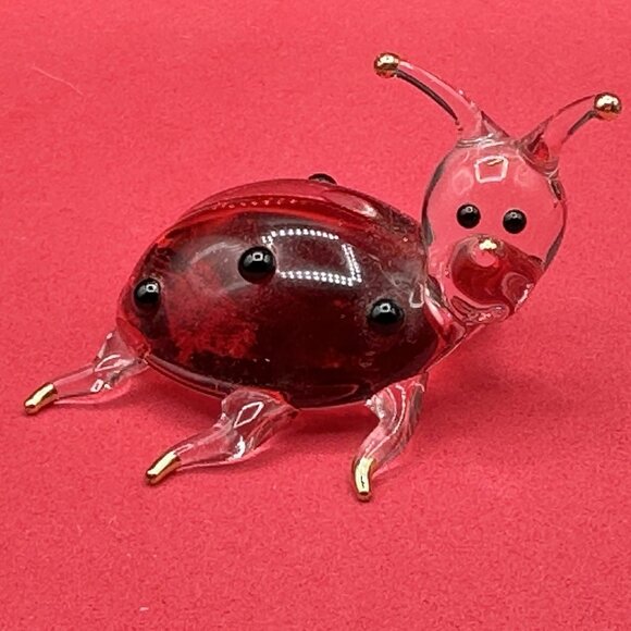 Glass Ladybug Figurine Hand Blown Vintage Baron Home Decor Gift Idea Handcrafted - Picture 1 of 12